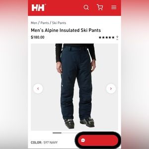 New!  Helly Hanson Men’s Large Adjustable Alpine insulated snow pants.